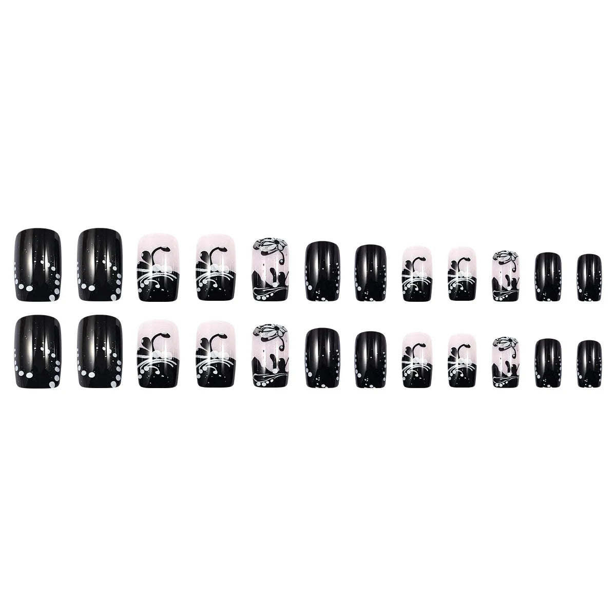 24Pcs Short Square Sweet Cool False Nails Black Flower Wearable French Nails Press on Detachable Autumn Winter Acrylic Nail Tips Viralgem Store