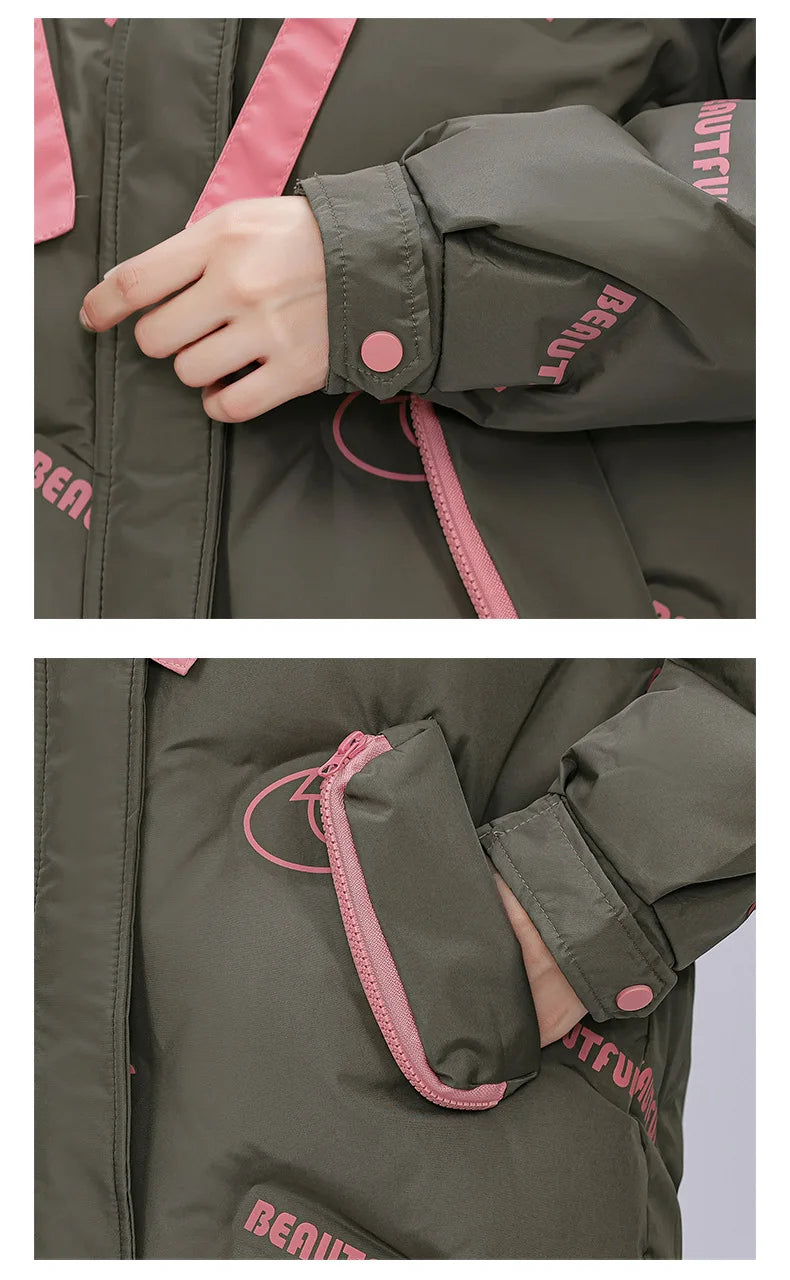 Women Pink Gothic Hoodies Parka 90s Vintage Jacket Overcoat Warm Thicken Coat Harajuku Padded Jacket Clothes Winter Autumn 2024