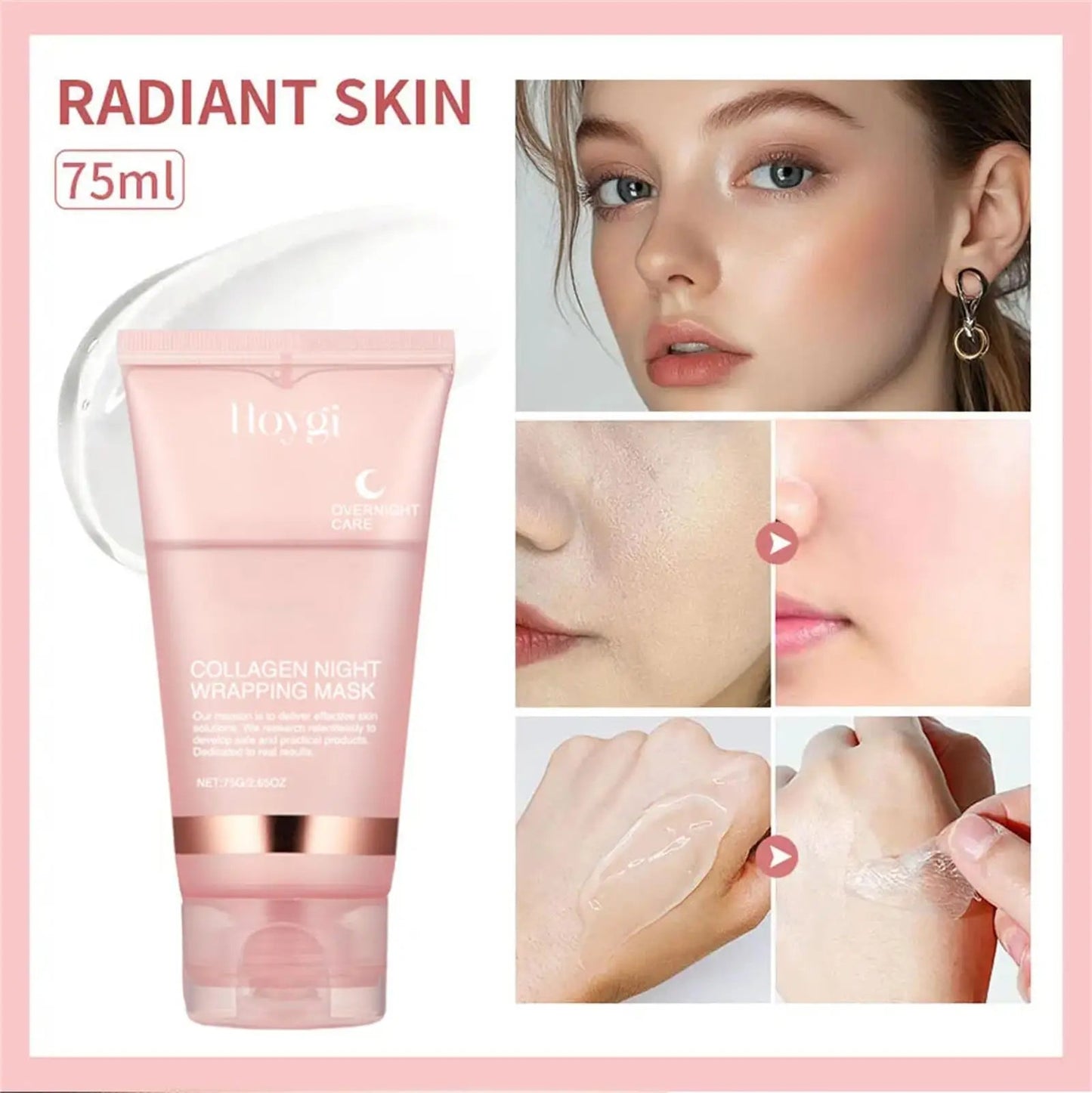 75ml Collagen Overnight Wrapping Peel Off Facial Mask Korean Collagen Night Wrapping Mask Deeply Hydrates Night Care Mask Cream Viralgem Store