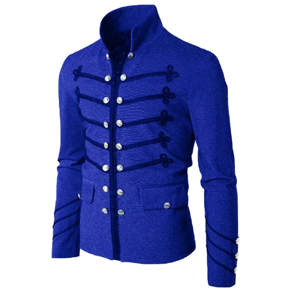 Steampunk Men Gothic Clothing Military Jackets Medieval Vintage Jacket Stand Collar Rock Frock Coat Men's Retro Punk Coat