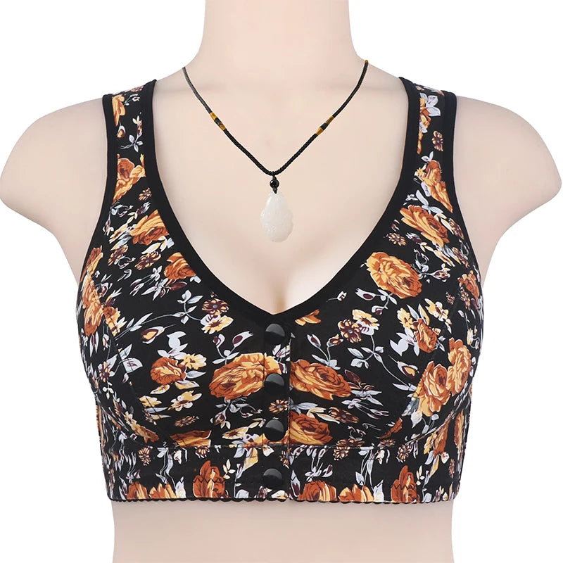 Thin Confortable Bra For Women Wire Free Bras Cotton Front Closure Underwear Female Everyday Lingerie Colorful Floral