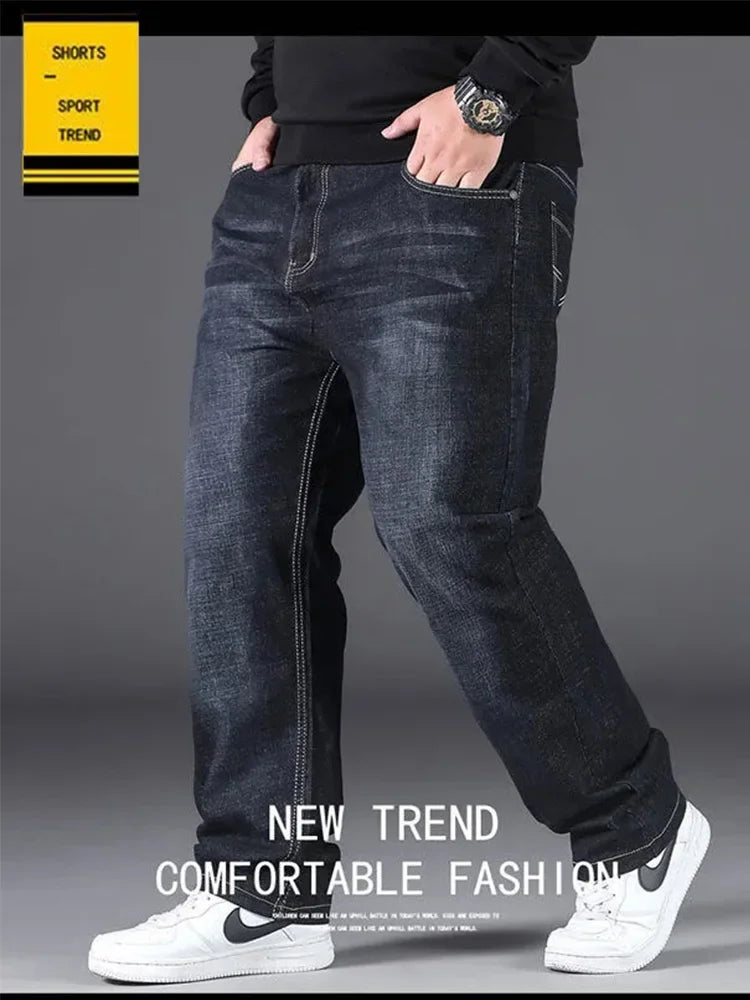 10XL Mens Black Jeans Oversize High Waist Loose Trousers Large Size Husband Plus Size Loose Denim Trousers Blue Male Denim Pants