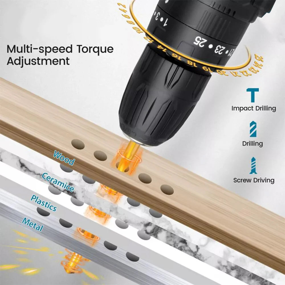 21V Cordless Drill Electric Screwdriver Mini Wireless Power Driver Lithium-Ion Battery Home DIY Cordless Drill Set