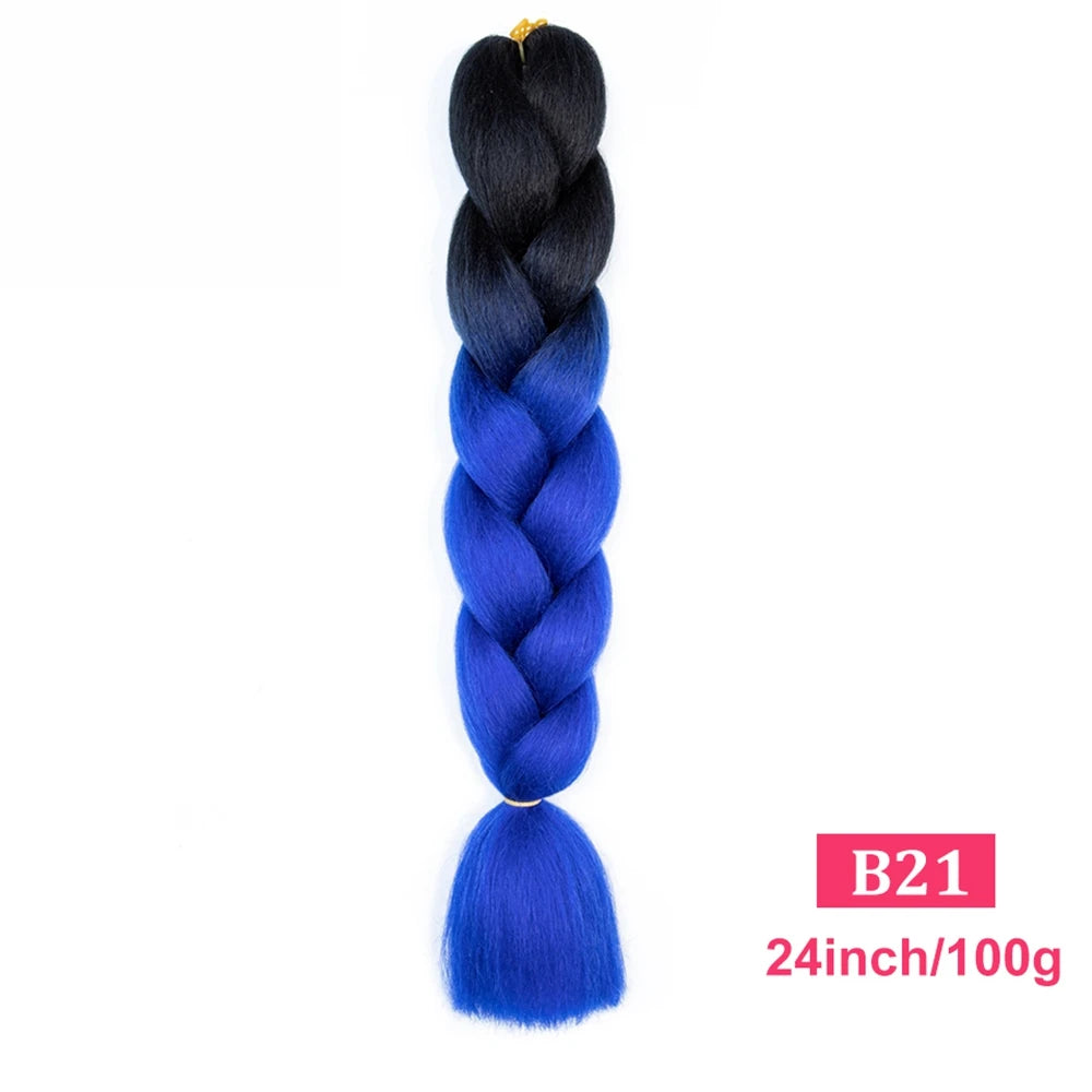 24inch Synthetic Long Braiding Hair Pre Strethced Colorful Ombre Brown Blonde Crochet Jumbo Braids Hair Extensions For Women