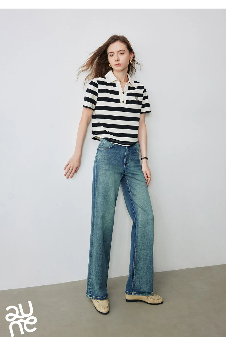 TOYOUTH Women Letter T-shirt 2024 Summer New POLO Collar Top Viralgem Store