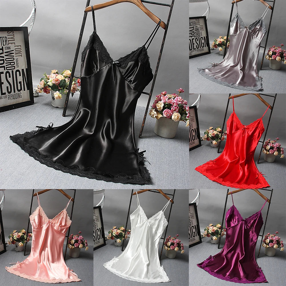 Women Sexy Satin Soft Nightdress Lace Lingerie Women Secret Clothes Sleepwear New Dress Ladies Wrap Dress Robe Sexy Underwear