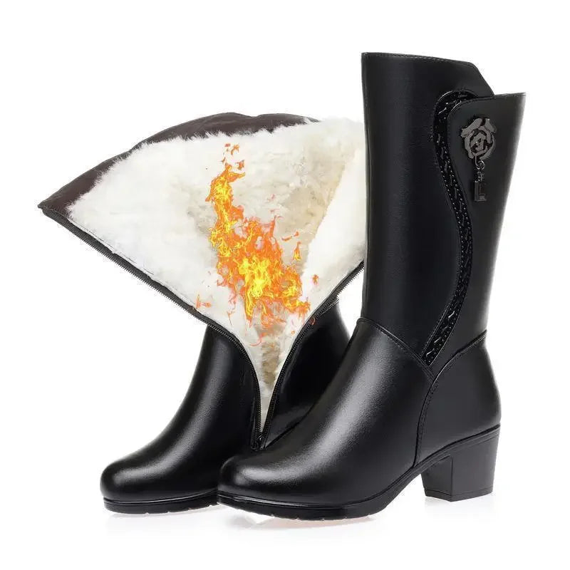 2023 Non-slip Thick Snow Boots Women Plus Velvet Cotton Black Long Boots Winter Mid-Calf Mid-tube Shoes for Women Size 41 42