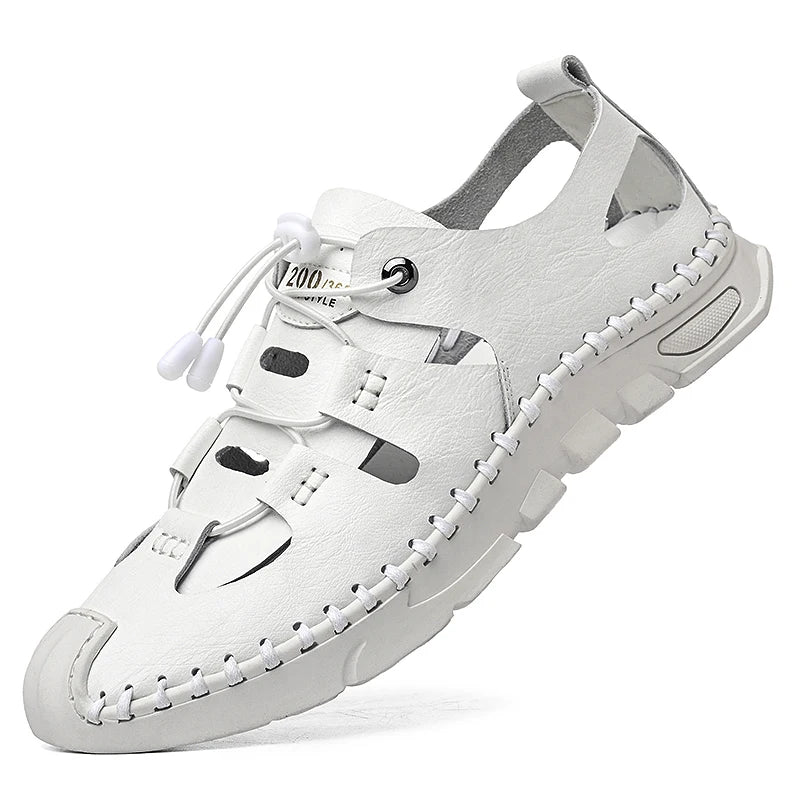 Summer High Quality Men's Fashion Trend Sandals Outdoor Breathable Massage Sole Anti slip Sandals Men's White Sandals Leather Viralgem Store