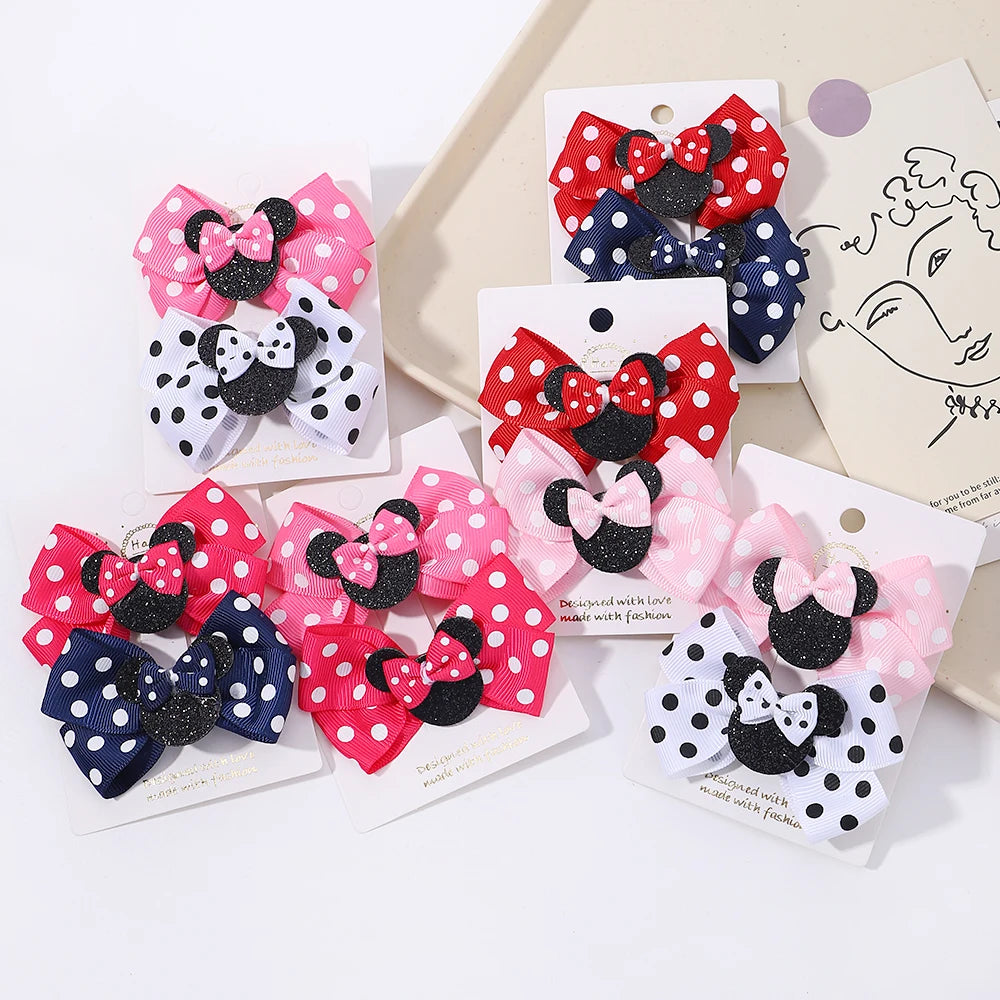 2pcs/Set Grils Lovely Polka Dot Bow Hair Clips for Hair Toddler Cartoon Hairpins Baby Boutique Hair Accessories