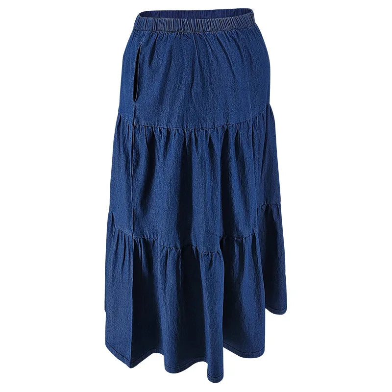 XL-5XL Plus Size Clothes 2024 Women's Button A-line High Waist Denim Skirt Office Lady Midi Jean Skirts Autumn Winter Skirt