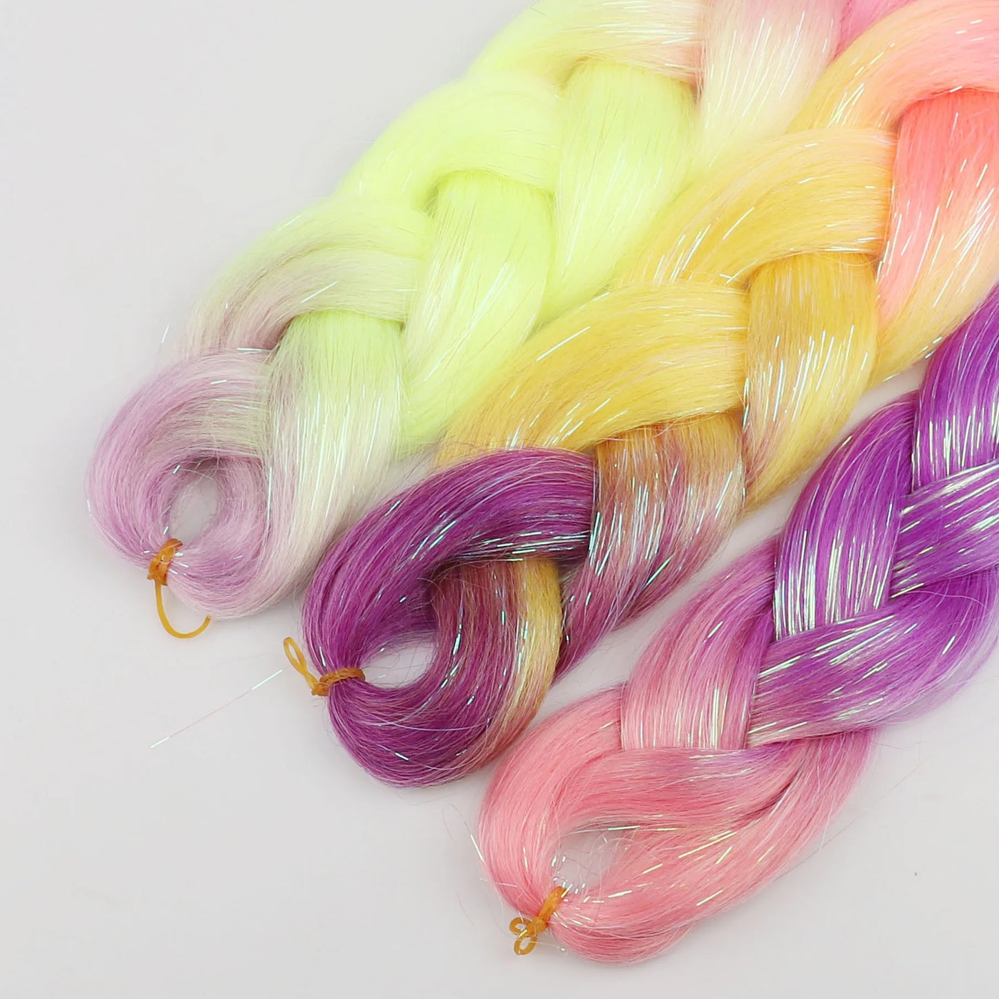 1-4 Packs Ombre Braiding Hair Extensions Synthetic Glitter Sparkle Rainbow Colored Hair 24inch Jumbo Braids Extensions for Women
