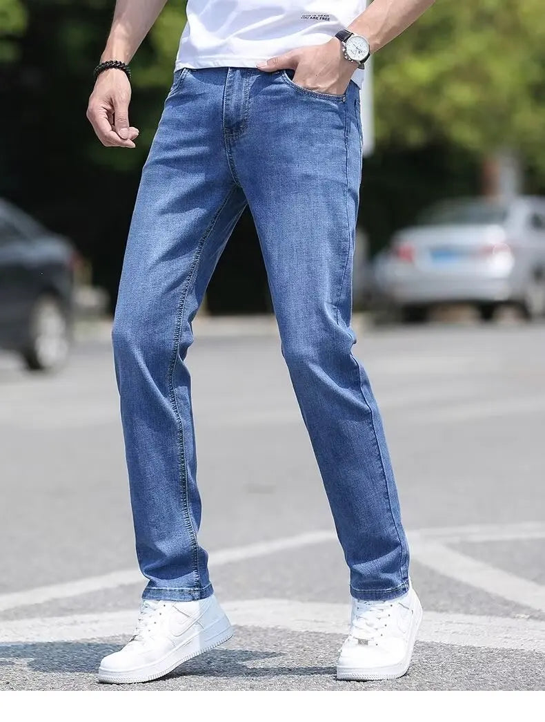 Trend in jeans men thin straight base big size casual denim long pants DN0556