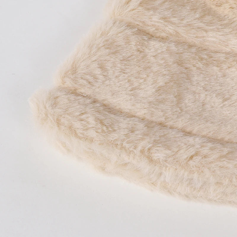 Thicken Autumn Winter Warm Plush Panama Casual Hats for Women Soft Faux Rabbit Fur Bucket Hat Solid Ladies Fisherman Caps Bonnet