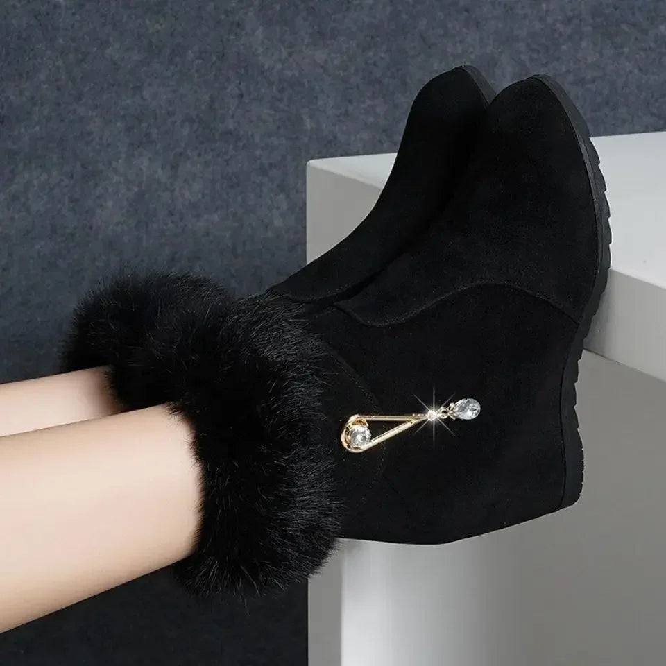 Winter Fashion Women Wedges Ankle Boots Increasing Height Shoes High Heels Booties Metal Rhinestone Botas Mujer 2024 Viralgem Store