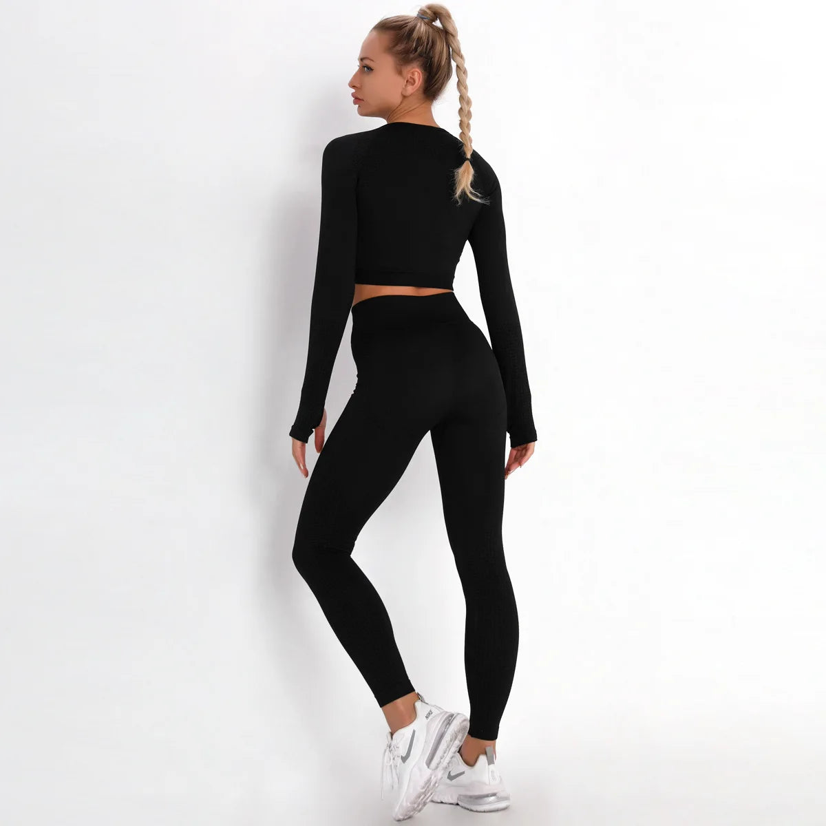 Women Seamless Gym Set Long Sleeve Top High Waist Belly Control Sport Leggings Gym Clothes Seamless Sport Suit Sexy Booty Girls Viralgem Store