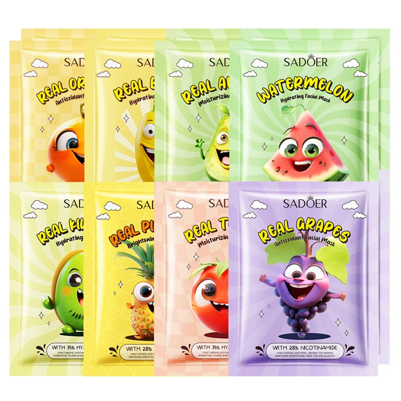 8pcs SADOER Fresh Fruits Face Mask Facial skincare Moisturizing Brightening Firming Hydrating Facial Masks for Face Skin Care Viralgem Store