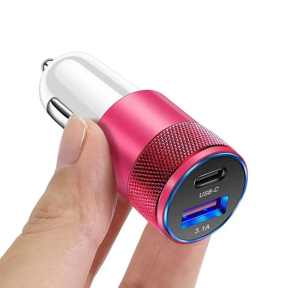 3.1A USB Car Charger Aluminum Alloy PD Fast Charging for Mobile Phone Tablet 15W Dual Port Car Charger Adapter Fast Car Charger