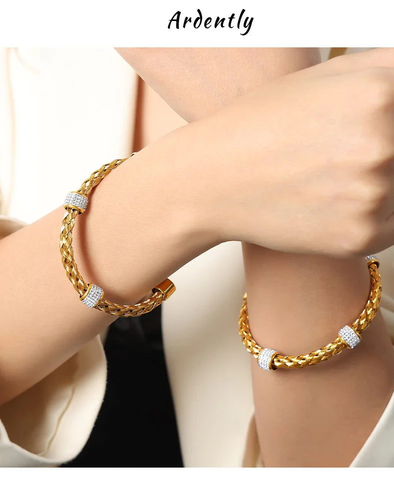 Woven 316L Stainless Steel Bracelet For Women Gold Plated High-end No Tarnish Women's Hand Bracelets Cuff Bangle Woman Jewelry