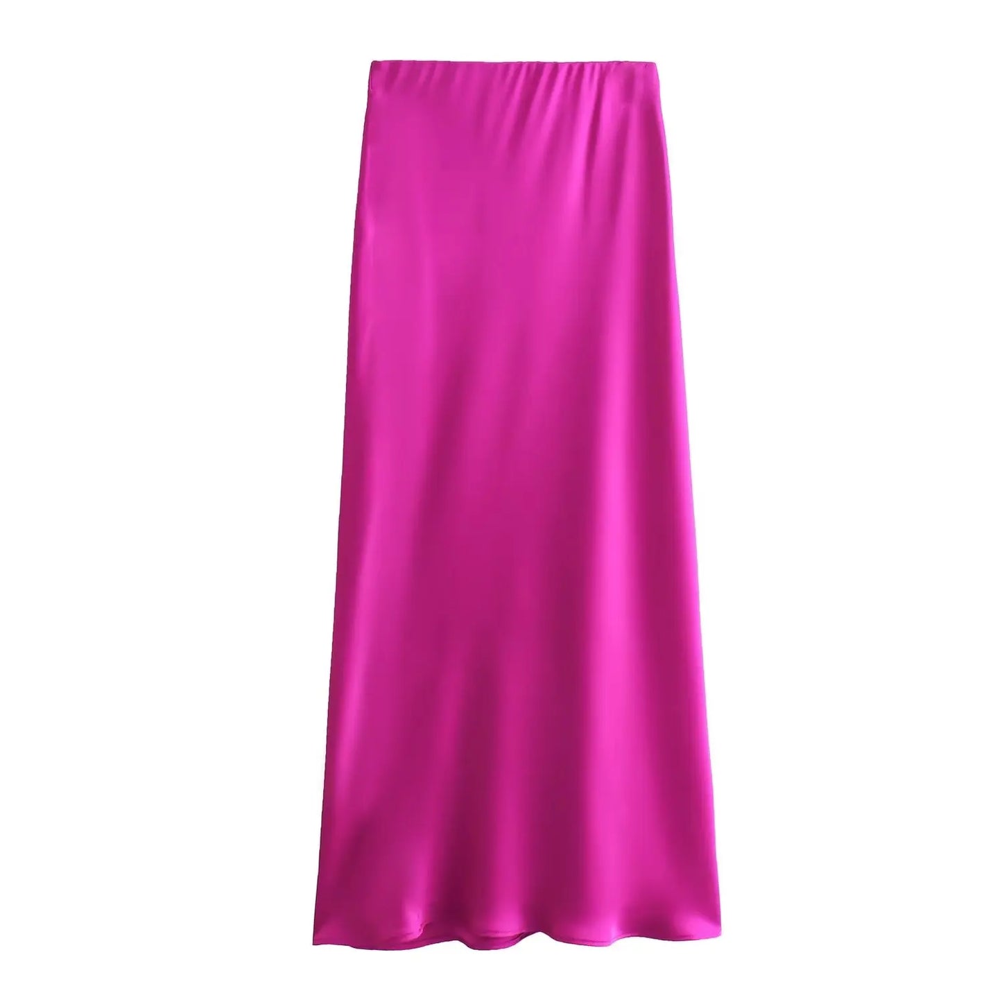 2024 New Women's European And American Style Fashion Silk Satin Texture High Waist Skirt Street Style Elegant Mid-length Skirt
