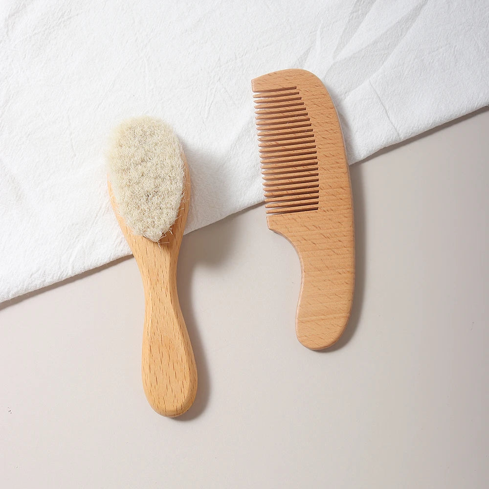 2pcs Baby Care Hair wool Brush Beech Wood Comb Newborn Massage Comb Baby Shower  Gift set natural baby brush