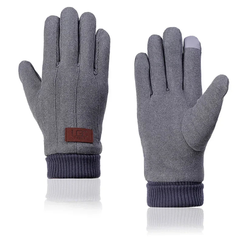 Winter business Men's Warm Gloves Touch Screen Cloth Velvet Windproof Thickened Outdoor Driving Cycling Motorcycle Male Mittens