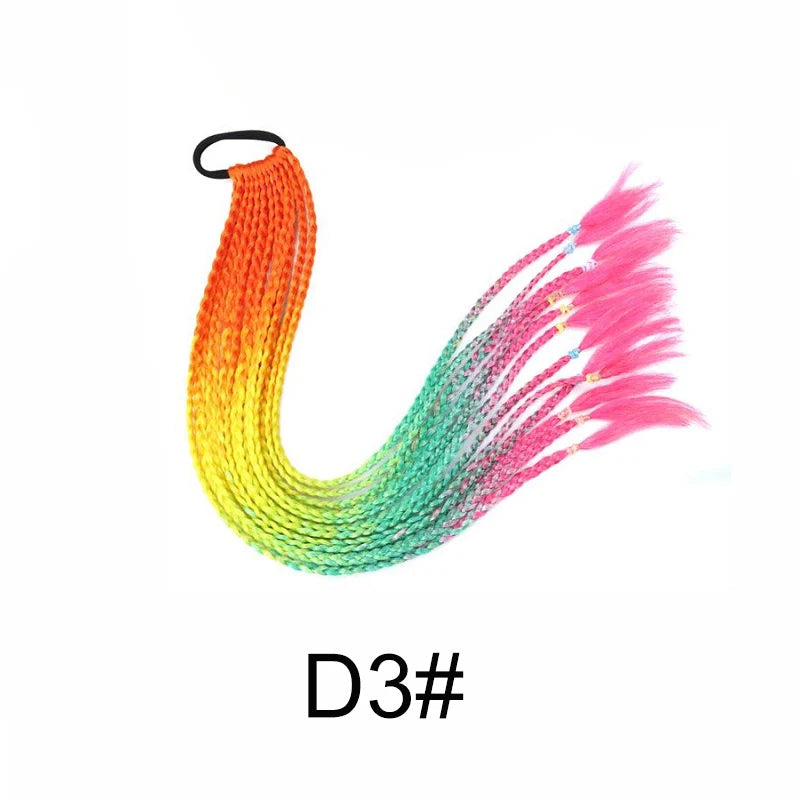 24Inch Synthetic Gradient  Colored Braided Ponytail Hair Extension Elastic Rubber Band Braiding Ponytail for Girl Women Viralgem Store