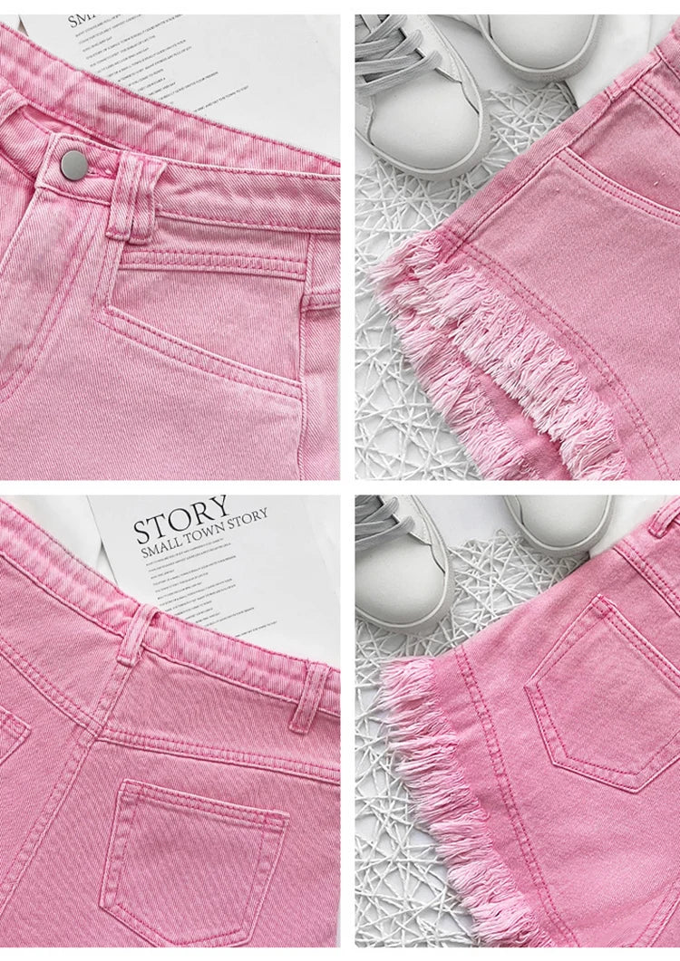 White Denim Shorts Women New High-Waist Ripped Fringed Burr Hot Pants 2023 Summer Loose Wide-Leg Korean Style Short Femme