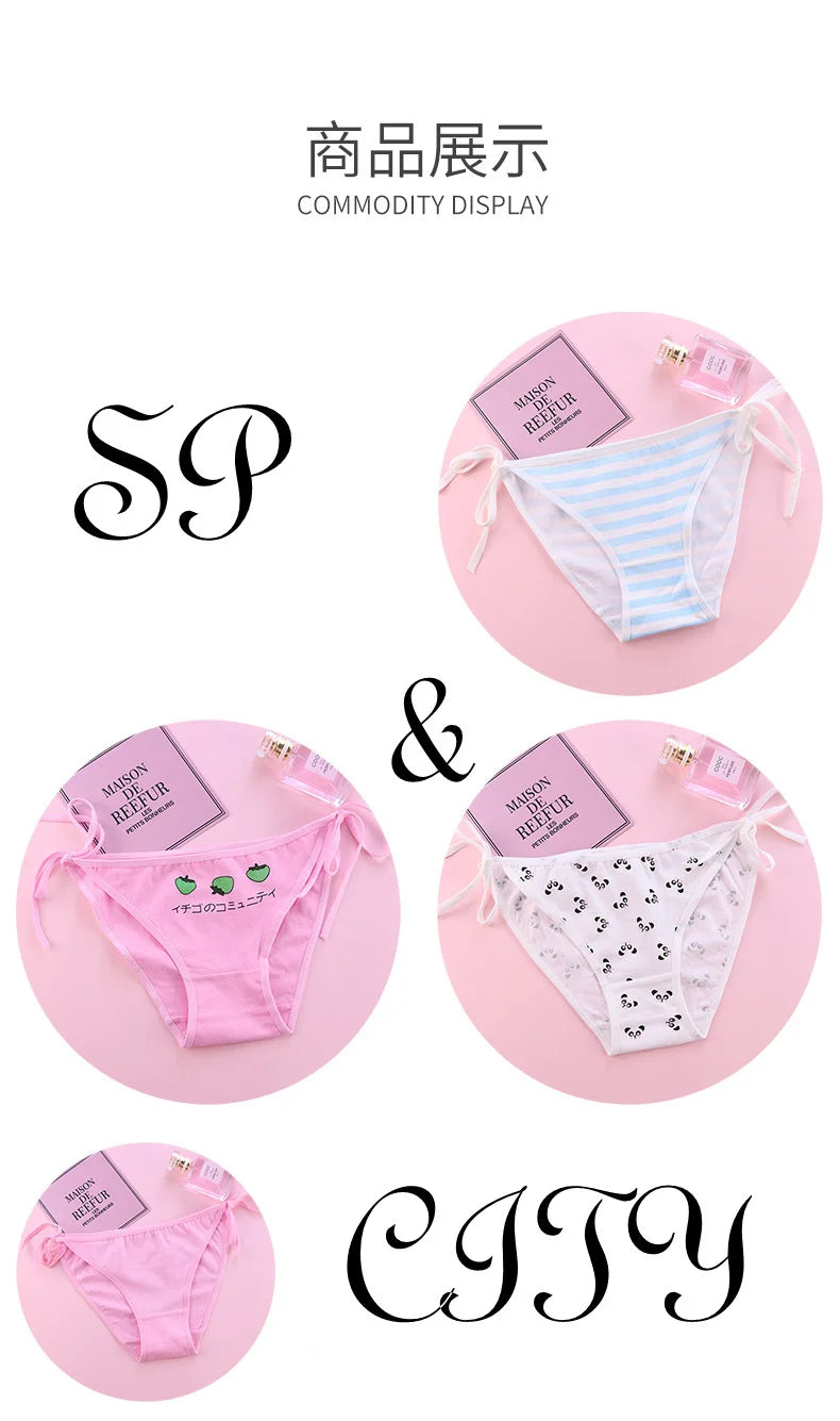 SP&CITY Young Girls Student Cute Underwear Women Japan Lace Up Cotton Panties Funny Hollow Out Seamless Briefs Female Lingerie