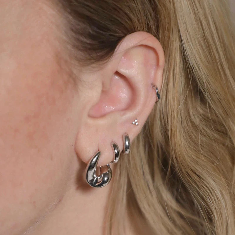 925 Sterling Silver Ear Needle Vintage Small Hoop Earring for Women Geometry Round Silver Earrings Party Fashion Jewelry Gift