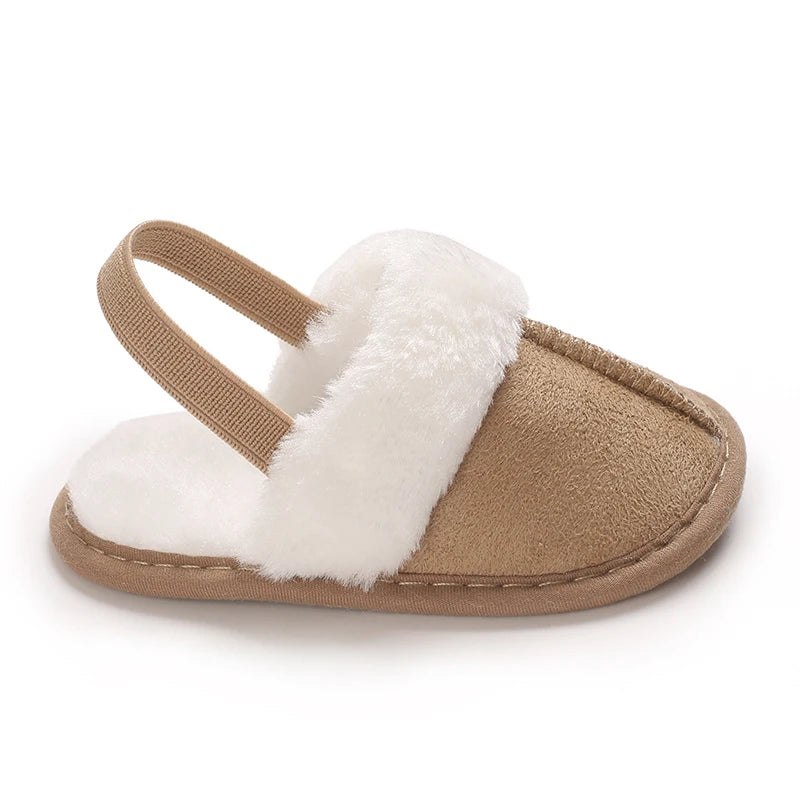 0-1 Years Old Winter Baby Slippers Fluffy Baby Boy Girl Sandals Cute Plush Soft Non-slip Sole Toddler First Toddler Baby Shoes
