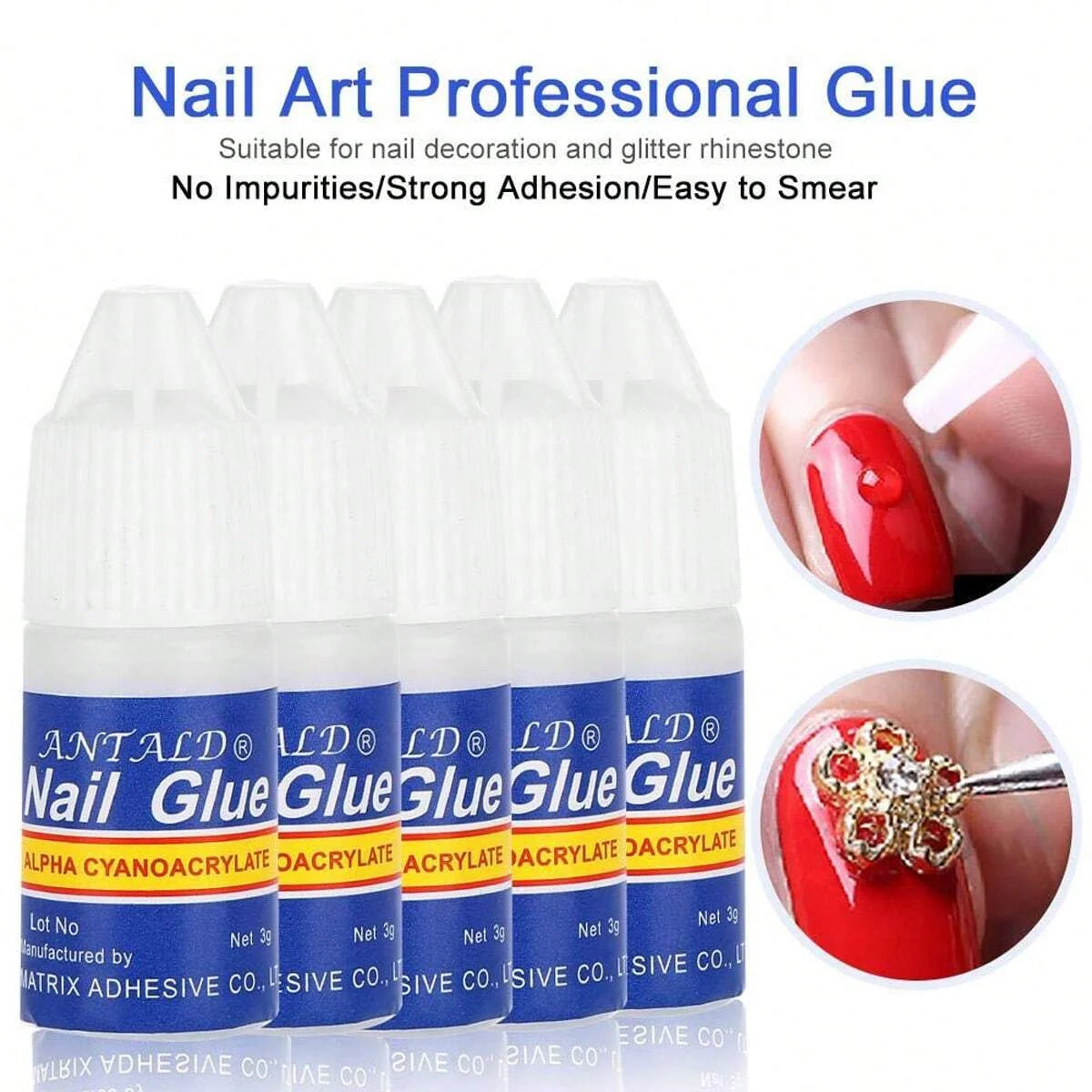 5pcs*3g Strong Adhesive Nail Glue -Fast Drying Nail Bond Glue for Acrylic False Nail Tips Gem Rhinestone Jewelry Sticky Glue Gel Viralgem Store