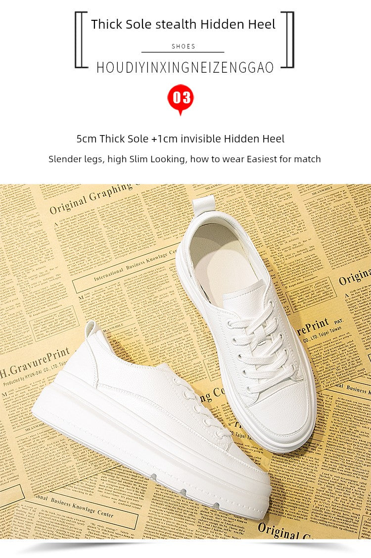 White Shoes Women's Spring New New Arrival Easiest for Match Breathable Thick Sole Ins Street Shooting Genuine Leather Elevator Casual Board Shoes Fashion