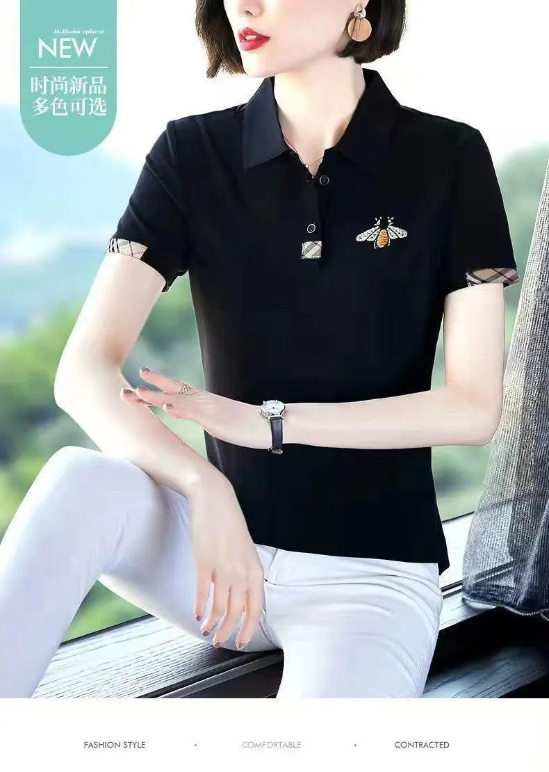 Summer New Fashion All-Matching Polo Collar Top T-shirt Female 2023 Korean Style Loose Casual Short Sleeve Women's Polo Shirt