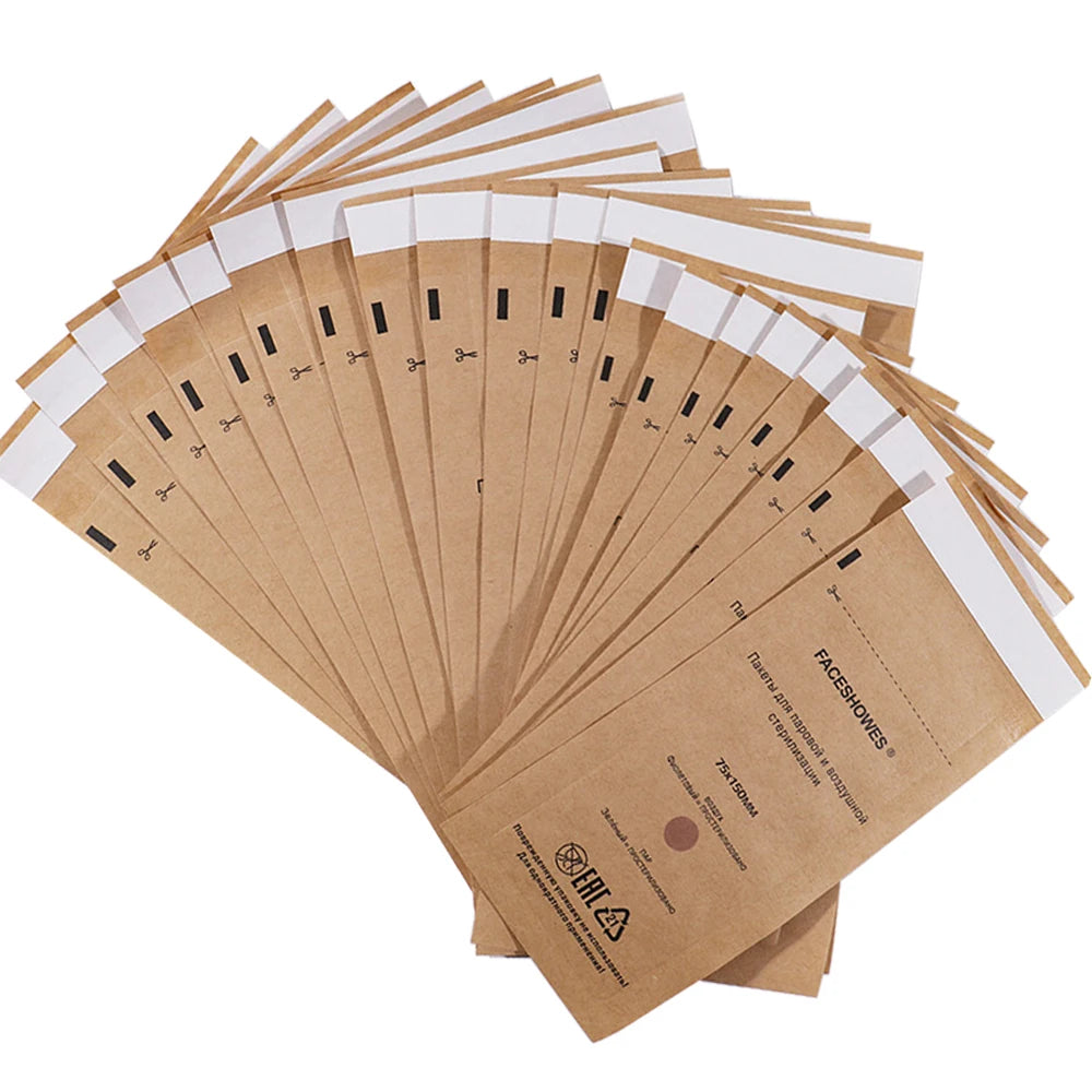 100/50/20PCS Disposable Nail Disinfection Kraft Bag Manicure Pouch Nail Gel Equipment Clean Sterilization Bags Tattoo Accessory