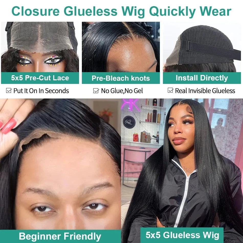 200% Pre Cut Wear and Go Glueless Wig Human Hair 5x5 Pre Cut Hd Lace Closure Wigs Bone Straight Pre Plucked Soft 100% Human Hair Viralgem Store
