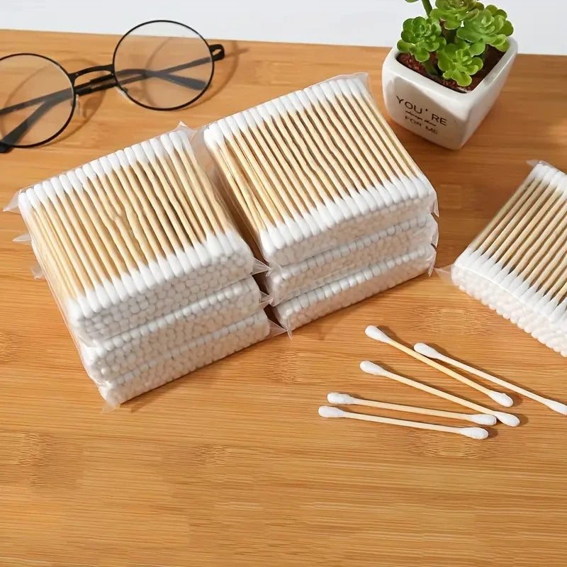 1000pcs Unscented Cotton Swabs, Double-Headed, Wooden Stick, Makeup Removal & Cleaning Ear Cotton Swabs