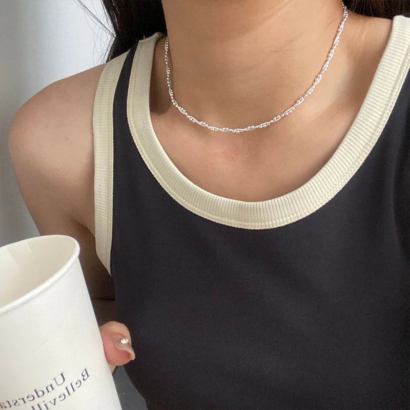 925 Sterling Silver Double Layer Snake Bone Chain Necklace for Women's Sweet Temperament Round Bear Neckchain Fashion Jewelry