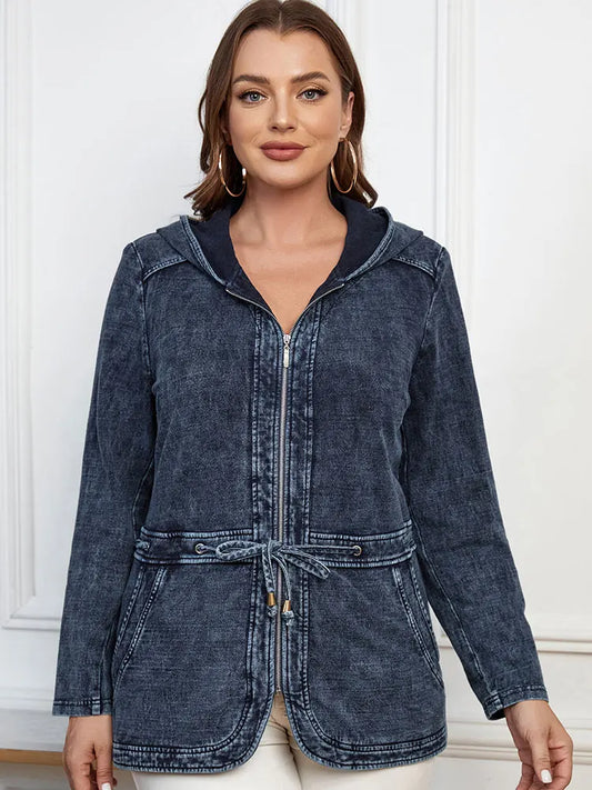 Women's plus Size Casual Denim Jacket Loose Fit Classic Style Button Detailing Long Sleeve Blue Outerwear