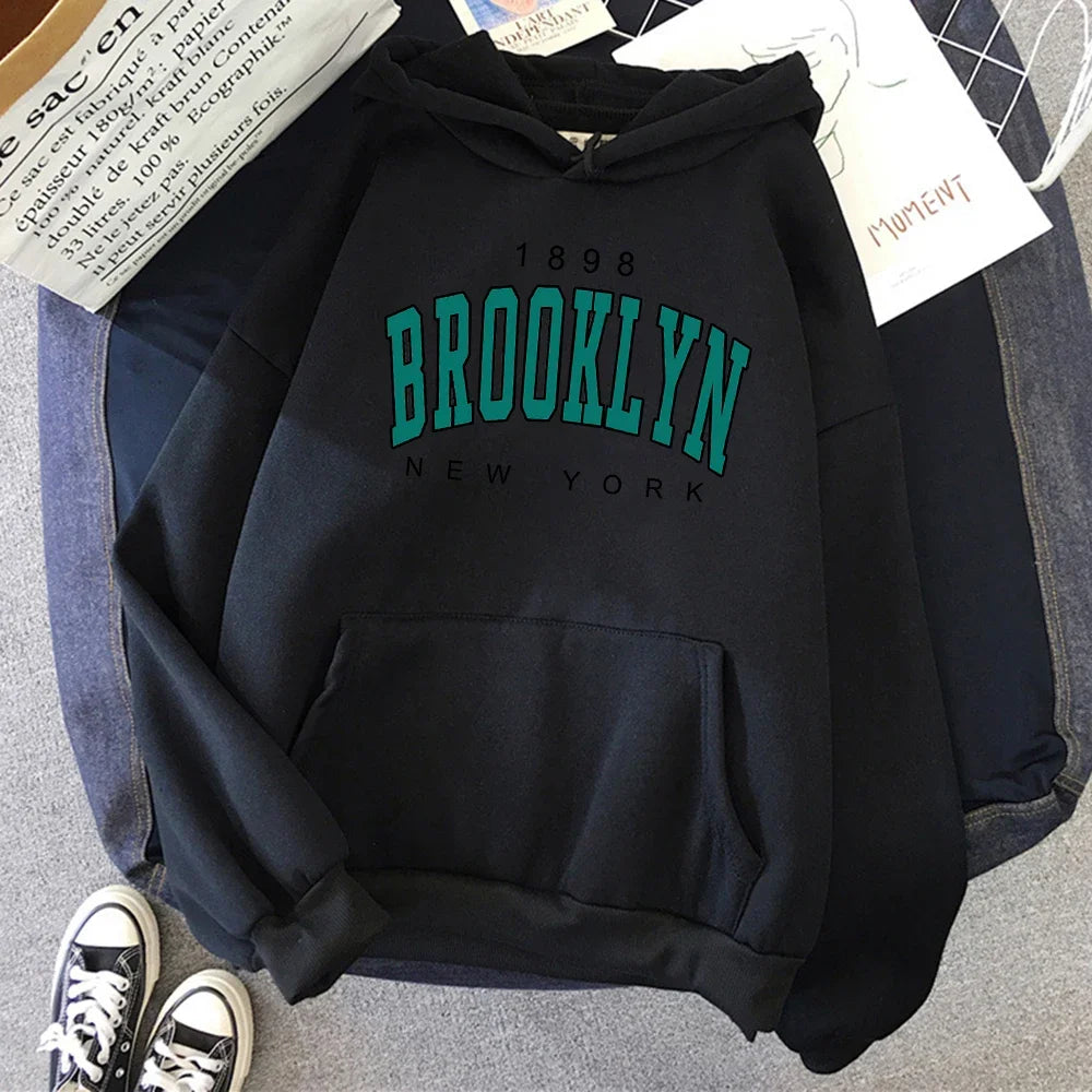 1898 Brooklyn New York Printed Women Hoodies Fashion Fleece Hoody Creativity Pullover Clothing  Loose Sweatshirts plus size