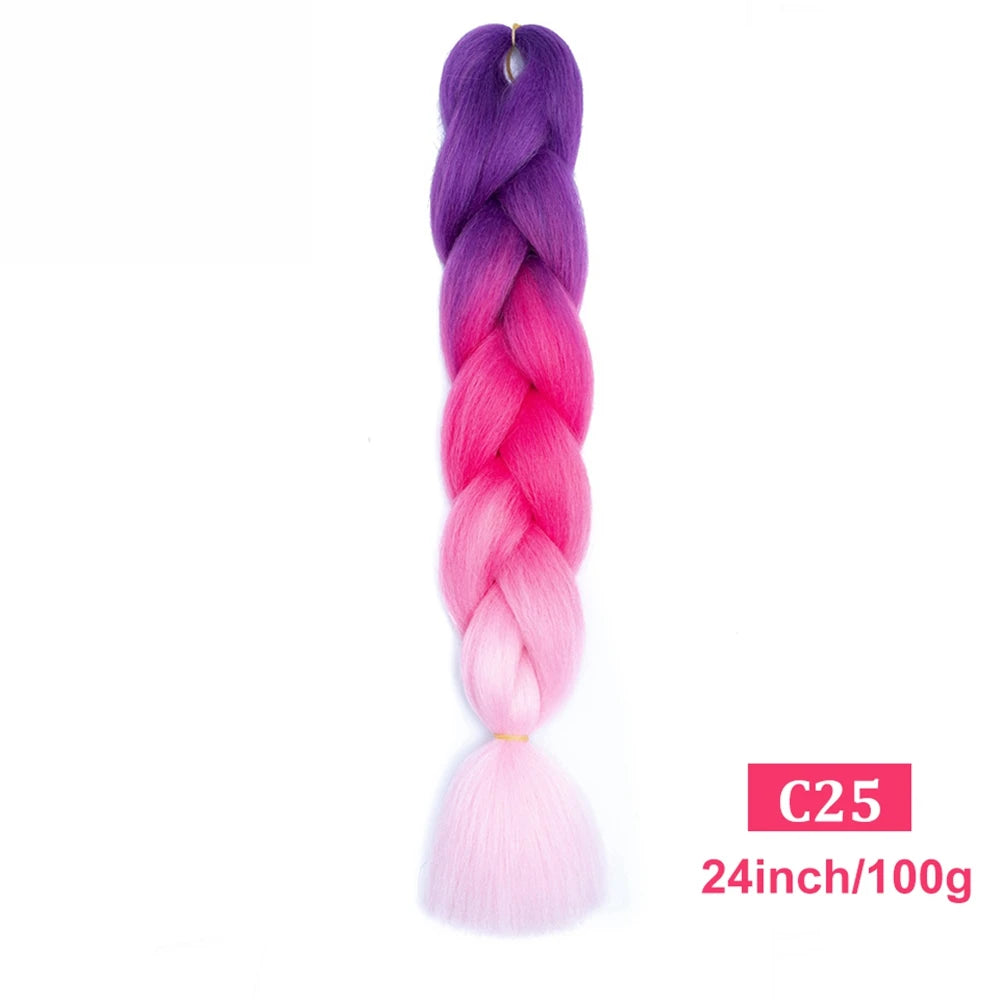24inch Synthetic Long Braiding Hair Pre Strethced Colorful Ombre Brown Blonde Crochet Jumbo Braids Hair Extensions For Women