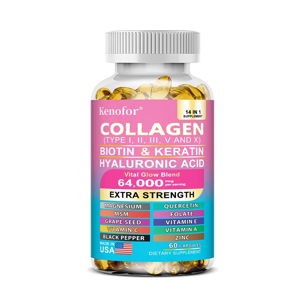 14 IN 1 Collagen Capsules - Biotin & Keratin Skin Care Product Booster Anti Aging Whitening Skin Nail and Hair Care Supplement Viralgem Store