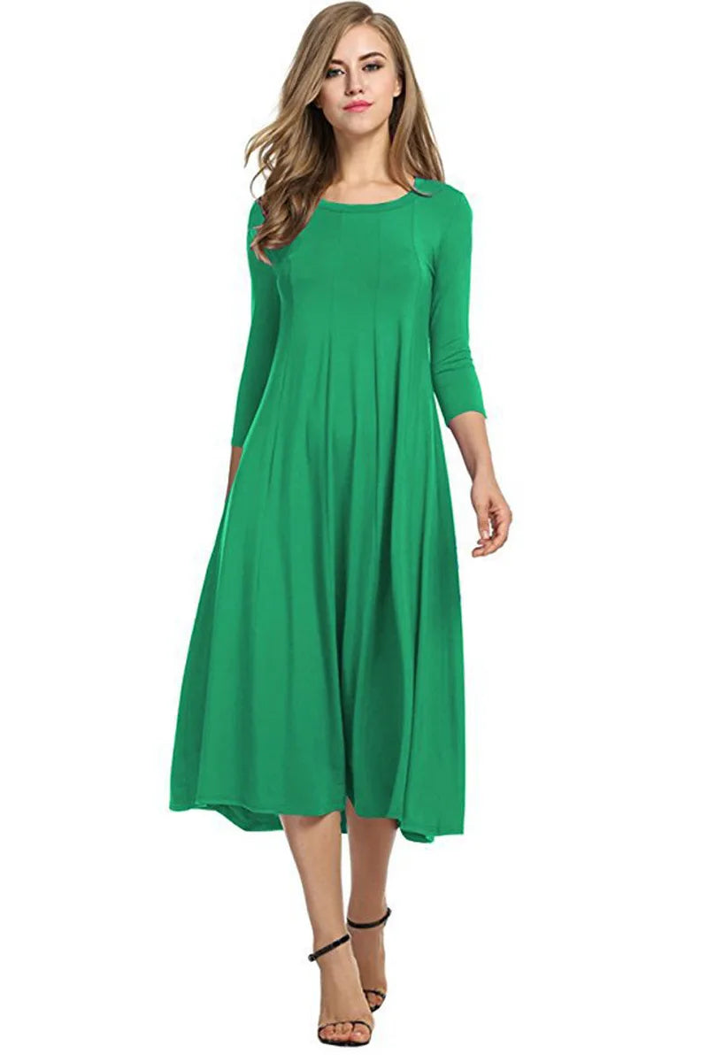 Women Autumn Solid Party Midi Dress Casual O Nesk Half Sleeve Office Lady Red Green Slim Elegant Dresses  Robe Ete XXL  Vestidos Viralgem Store