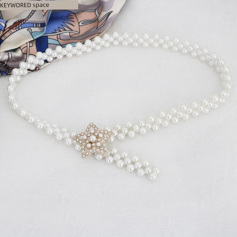 Women's Pearl Elastic Rhinestone Hanfu Waist Dress