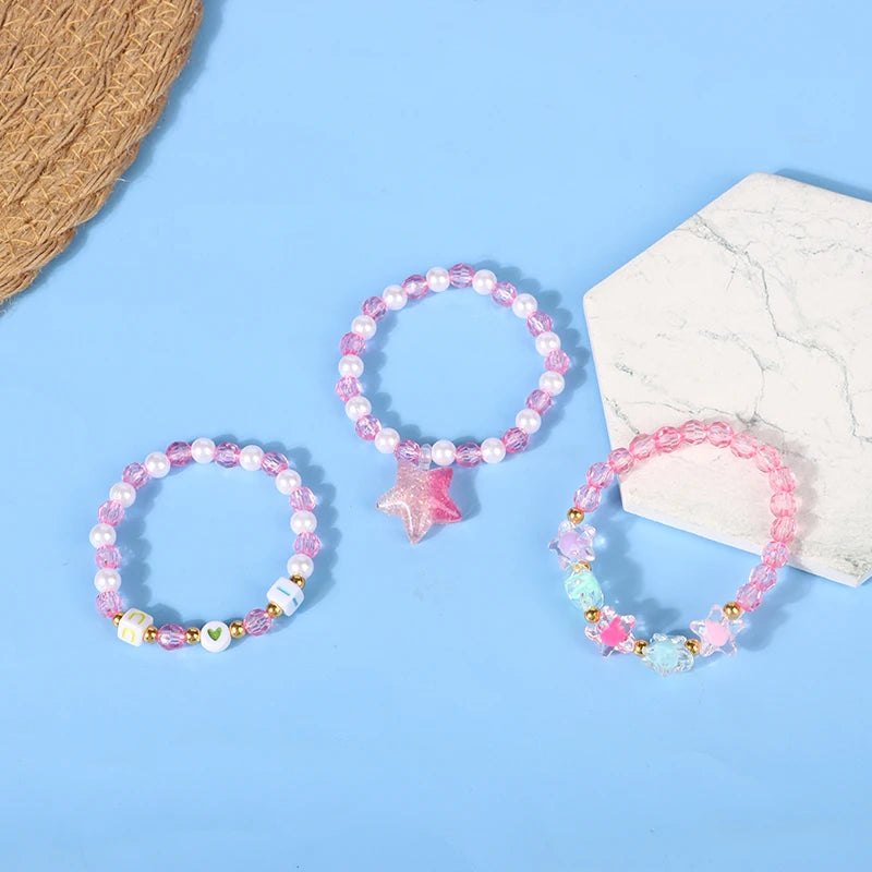 3Pcs/set Bracelet Party Bracelets Star Letter Candy Color Beads Children Kids Beads Bracelets For Girls Gift