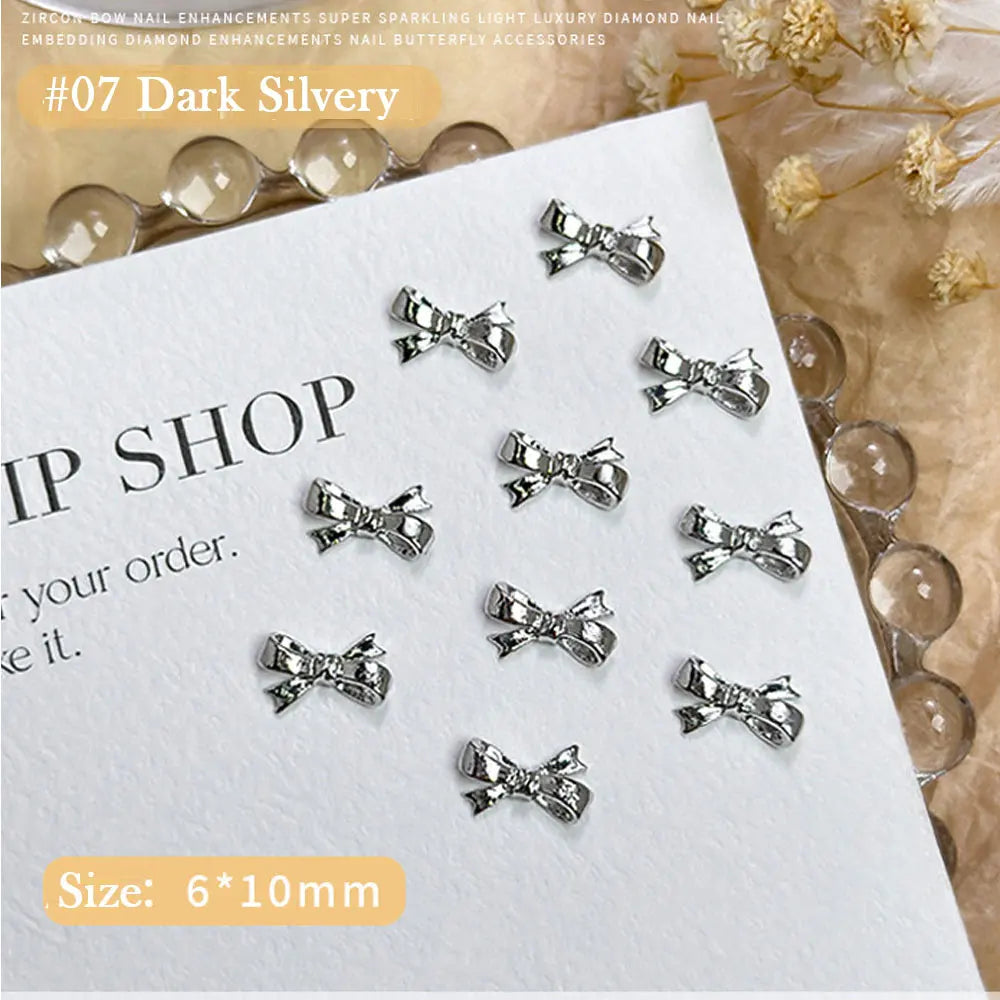 20pcs Silver Bowknot Nail Art Charm 3D Alloy Gold Small Thin Bow Tie Nail Decoration DIY Versatile Christmas Nail Accessories Viralgem Store