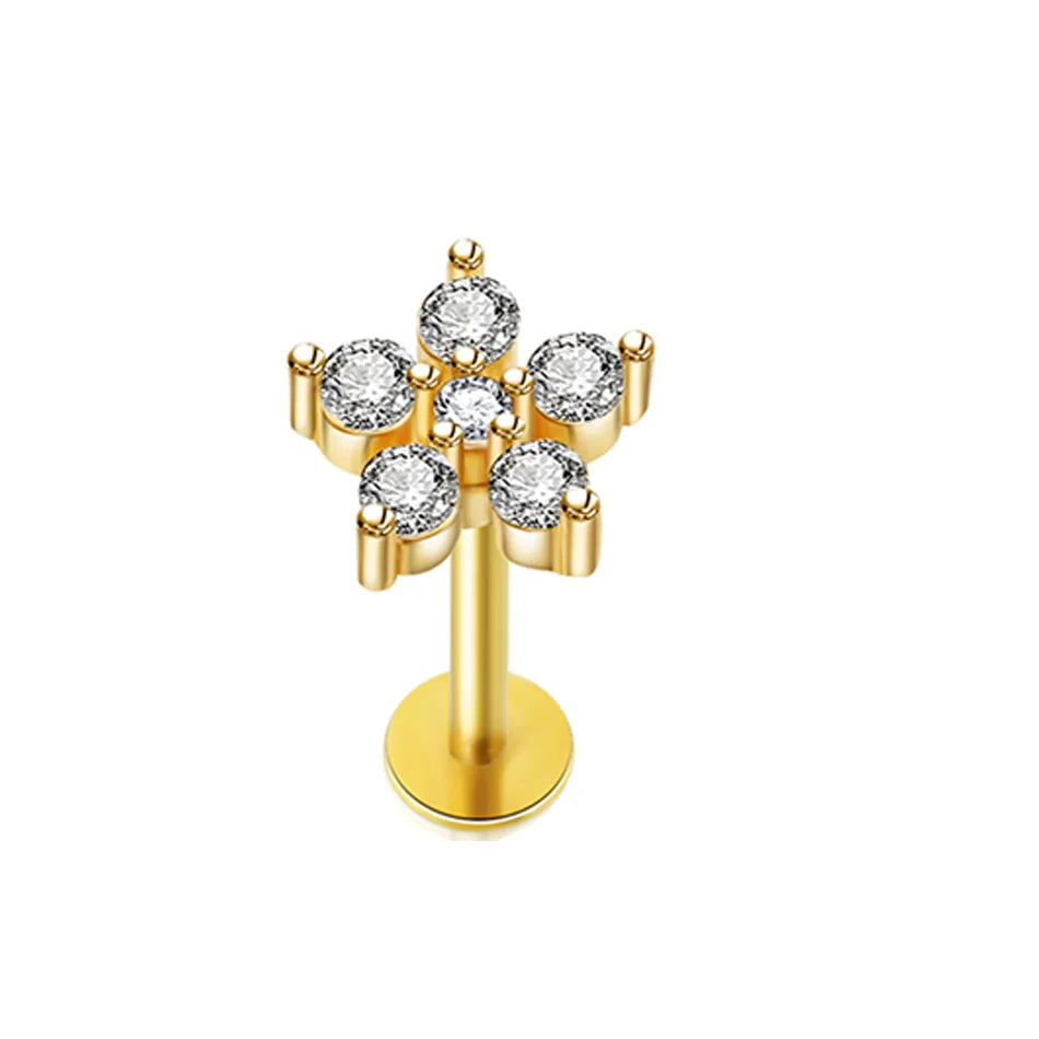 1PC Lip Stud Stainless Steel Ear Piercing Earring Nail Moon Ring Crystal Flower Cross Cartilage Tragus Screw Body Jewelry New