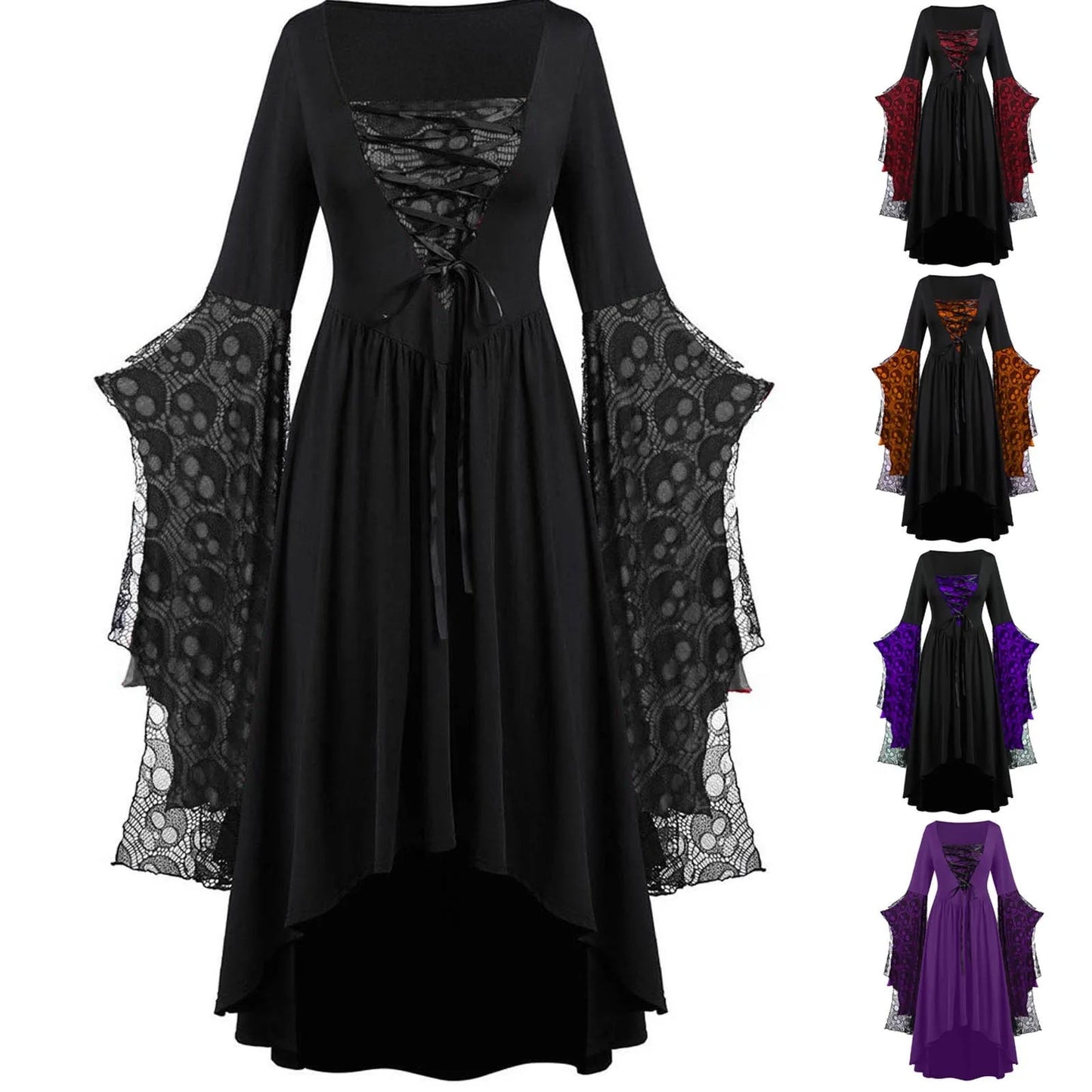 Vintage Halloween Cosplay Costume Witch Vampire Gothic Dress Ghost Dresses Up Party Printed Medieval Ghost Bride Female Clothes Viralgem Store
