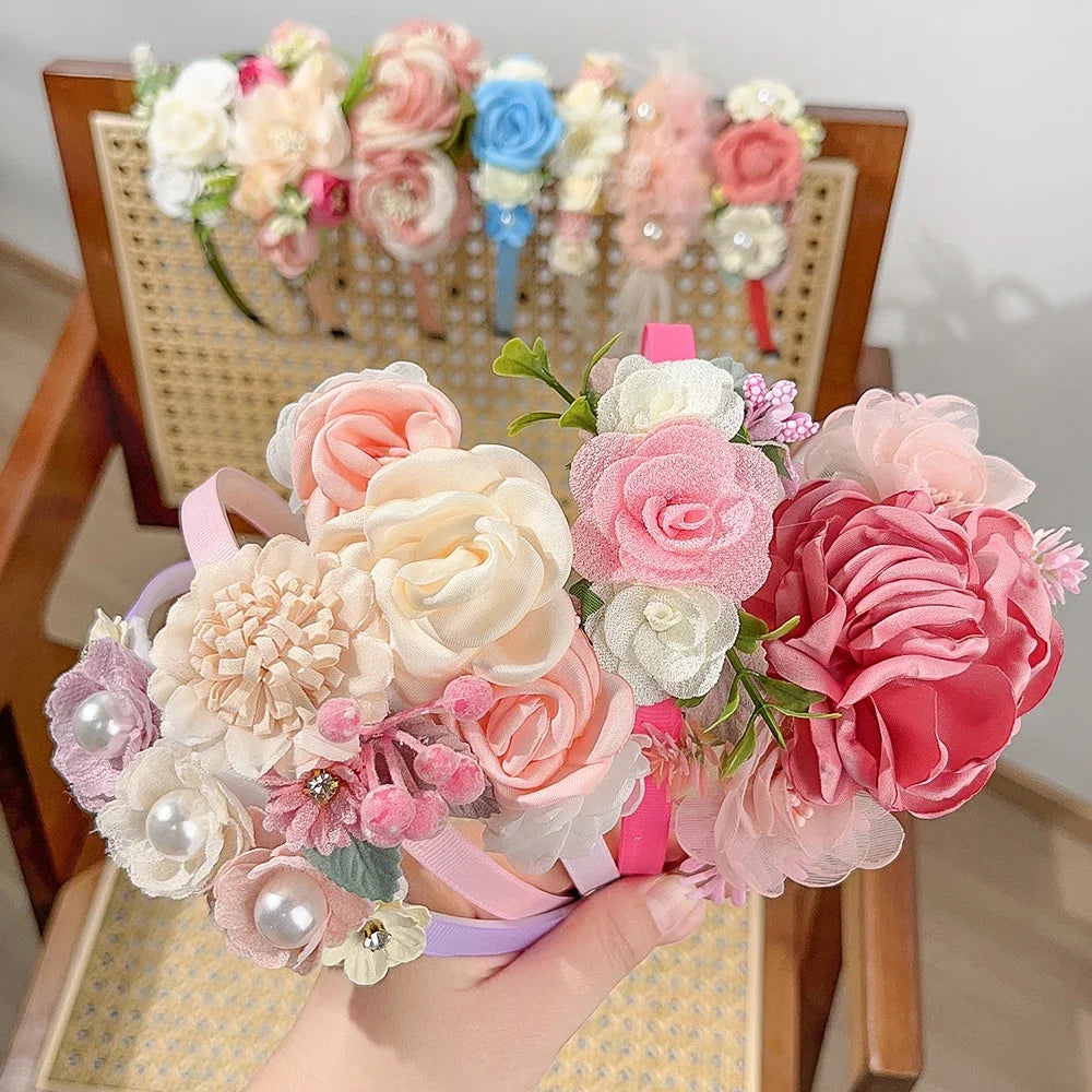 1pcs Artificial Flower Crown Headband Bride Wedding Hairband  Hair Accessories Women Girls Sweet Floral Hair Hoop Party Headwear