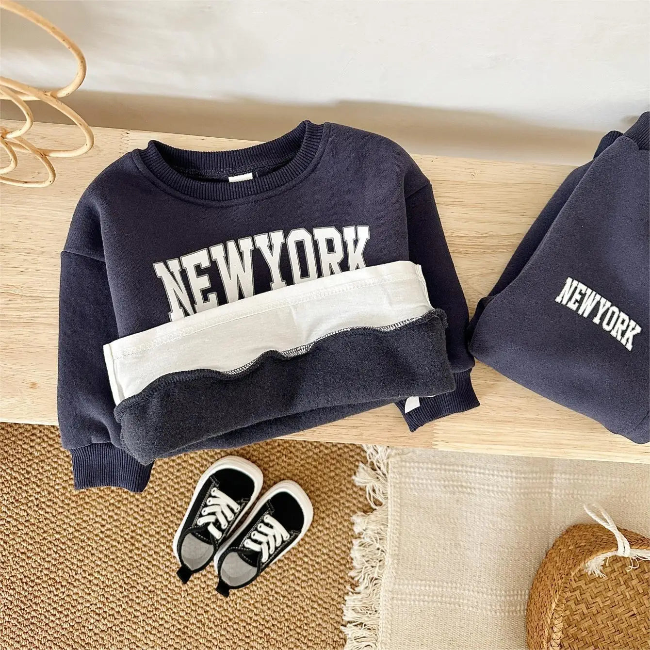 Winter Thickened Newborn Boy Girl 2PCS Plush Letter Printing Casual Suits Outfits Set Children's Clothing Viralgem Store