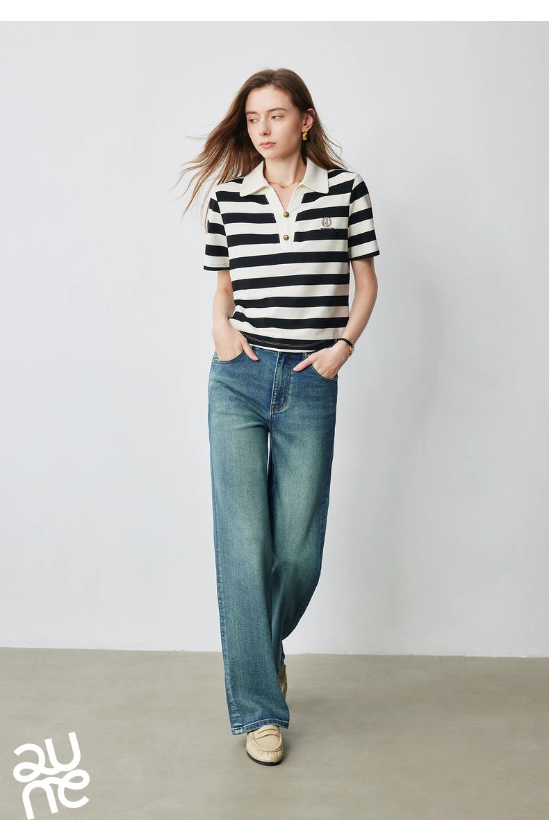 TOYOUTH Women Letter T-shirt 2024 Summer New POLO Collar Top Viralgem Store